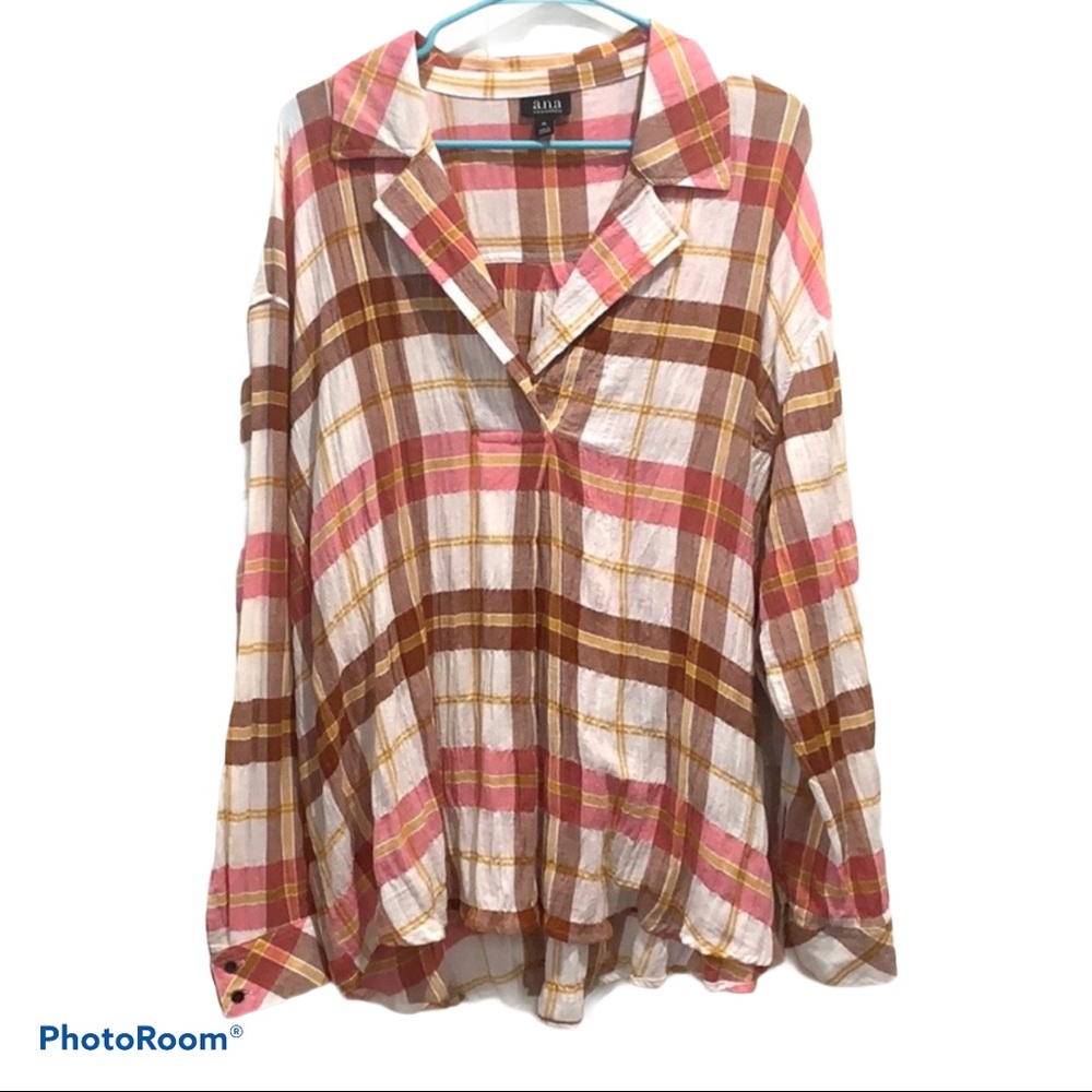 a.n.a Plaid Pullover Top Size XL NWT